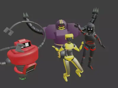 Four cartoon robots 3D model