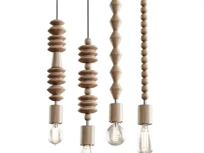 Nordic Wooden Geometric Beads Pendant Lamp 3D model
