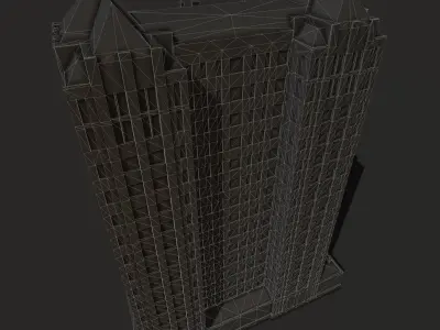Detroit Abandoned Skyscraper Low-poly 3D model
