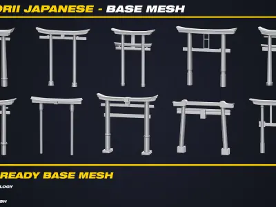 30 Torii Japanese Base Mesh - VOL 07 - Game Ready Low-poly 3D model