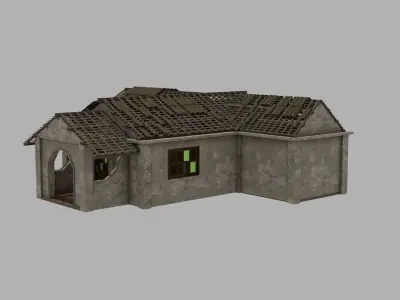 Abandoned Old House With Destroyed Roof 3D model
