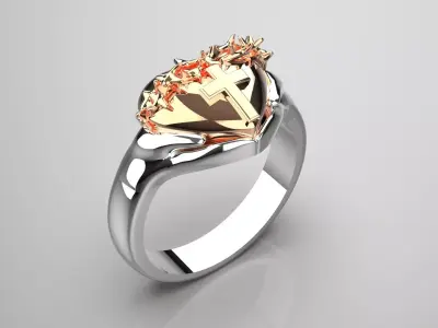 Two-tone heart and cross design ring model gr0048 3D print model