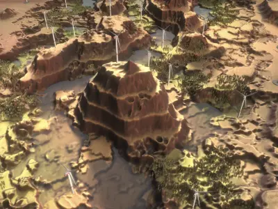 Canyon Windfarm Scene Low-poly 3D model