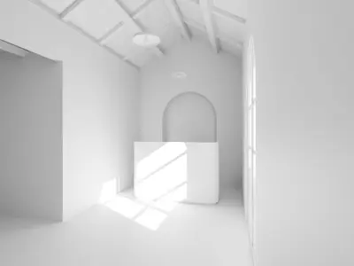 Room with wooden desk and window Low-poly 3D model