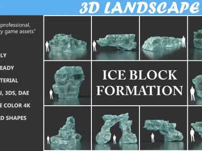 Low poly Ice Block Pack 200226 Low-poly 3D model