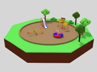 Low Poly Cartoon Playground Scene Low-poly 3D model