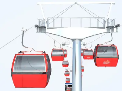 Telecabin Ski Lift Cableway- Animated and Rigged Low-poly 3D model