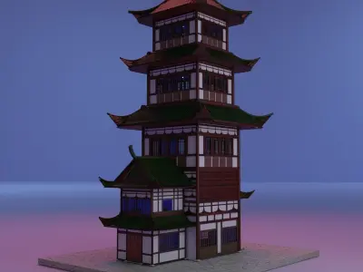 Japanese building architecture Low-poly 3D model