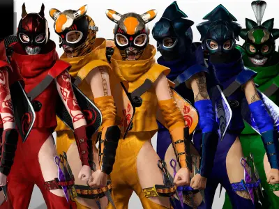 Ninja Assassin Girls Sci-fi Futuristic Realistic Stylized 3D Model Pack