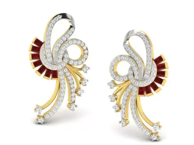 Gold Diamond Women Earring 3D print Model 3D print model 73