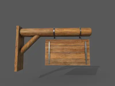 Wooden Signboard Low-poly 3D model