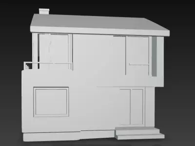 Stylized Modern House Low Poly 3D Model Flat Roof Balcony Low-poly 3D model