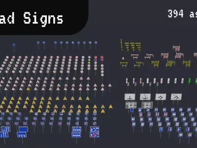 3D Road Signs - PSX Style Low-poly 3D model