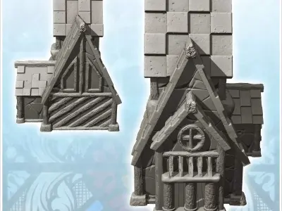 Medieval half-timbered house with large roof and floor 1 - Medie 3D print model