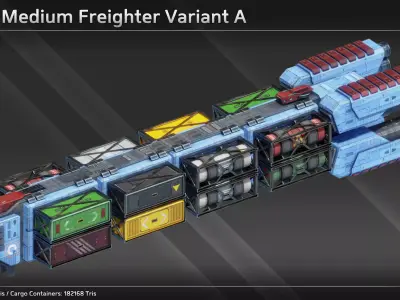 Spaceship CFS15 Medium Freighter Low-poly 3D model