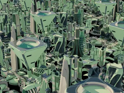 35 Futuristic Buildings VOL 6 Low-poly 3D model