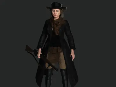 AAA 3D REALISTIC FEMALE CHARACTER - WILD WEST COWGIRL Low-poly 3D model