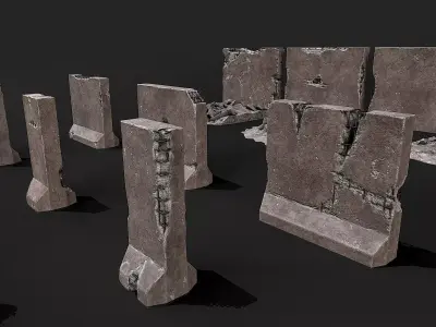 Broken Concrete Walls PBR Low-poly 3D model