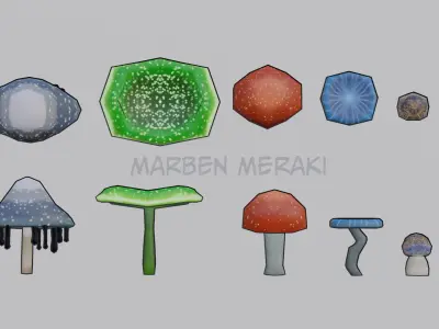 3D Lowpoly Mushrooms  Low-poly 3D model