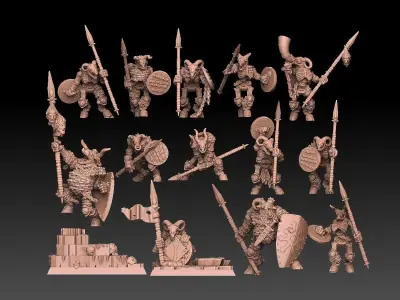 Undead Beastmen Light Spearmen 3D print model