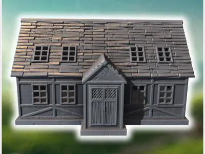 Large wooden house with dormer windows a stone staircase and vis 3D print model