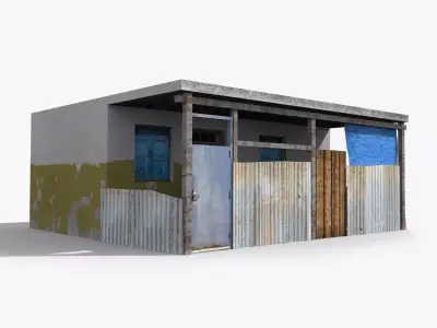 Slum p old building with corrugated metal roof Low-poly 3D model