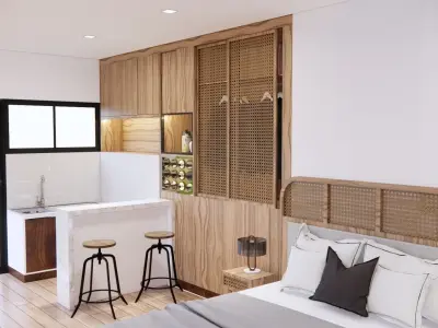 Simple Wood Apartment With Bathroom 3D model