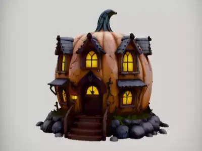 Pumpkin House 3D Model Cartoon Stylized Haunted House Low Poly Low-poly 3D model