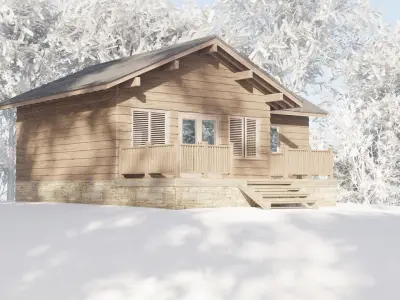 Wooden Chalet House Villa Building Low-poly 3D model