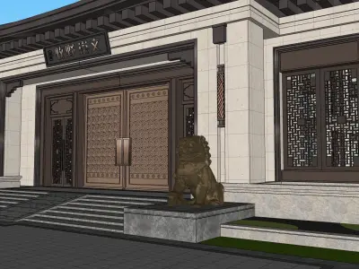 Chinese style community gate  landscape 3D model