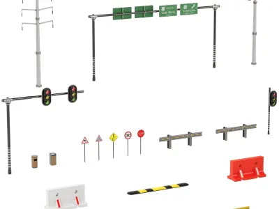 City Roads Props Set 1 Low-poly 3D model