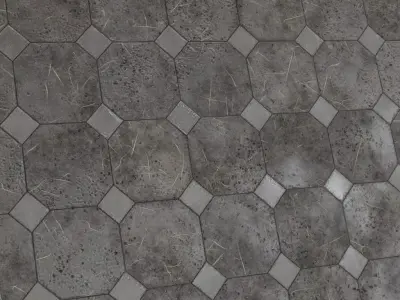 Dark Scratched Octagonal Stone Pavers PBR Seamless Texture