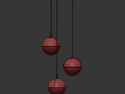 Bongo three gold and glass ball pendant lights 3D model