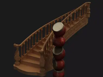 Chinese Stair with Drums  Low-poly 3D model