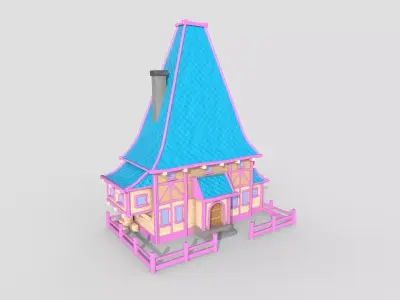 Medieval Building A02 Cartoon Pink - Scenery Backdrop House Low-poly 3D model