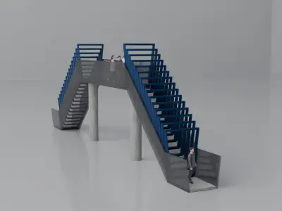 Modern Glass Pedestrian Bridge with Stairs High-Quality 3D Model Low-poly 3D model