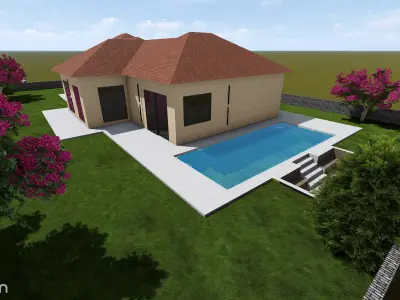 Modern Single-Story Villa Exterior  Architectural 3D Model 3D model