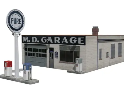 Gas station Low-poly 3D model