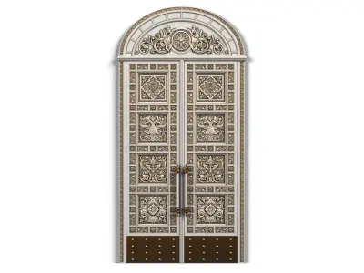 Door0018 ornate wooden door hanging on wall 3D model