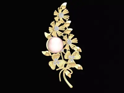 Elegant Floral Pearl Brooch Jewelry Design 30 3D print model