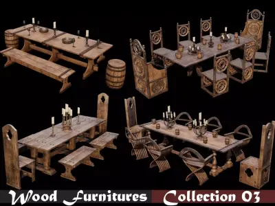 PBR WOOD FURNITURES - Collection - 03  - 4K Textures Game Ready 3D Model Pack