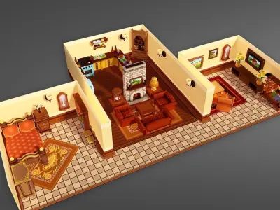 Cartoon House Interior Low-poly 3D model