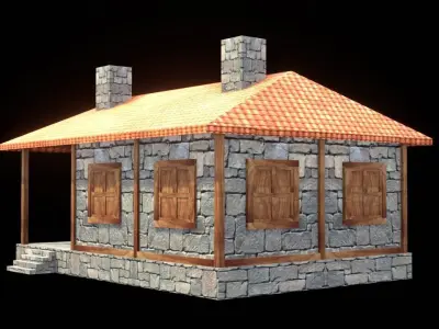 medieval house low poly village town residential game ready 37 Low-poly 3D model