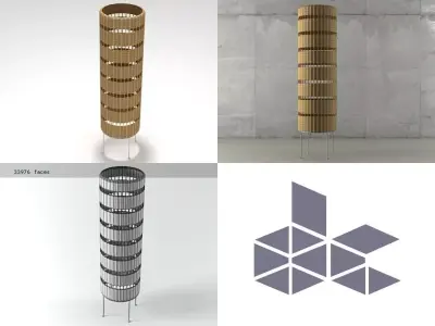 Sunlight L three wooden floor lamp 3D model