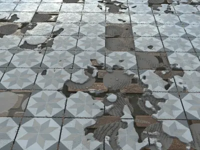 Broken Tiles on Bricks texture Low-poly 3D model