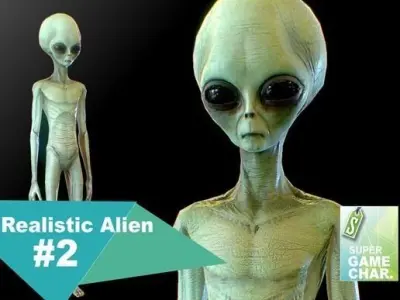 Realistic Alien 2 Gray Low-poly 3D model