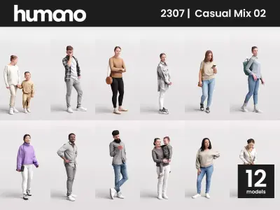 Humano 12 - Collection 2307 - CASUAL PEOPLE MIX -12 x 3D models  3D model