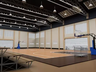 School Basketball Court Interior Low-poly 3D model