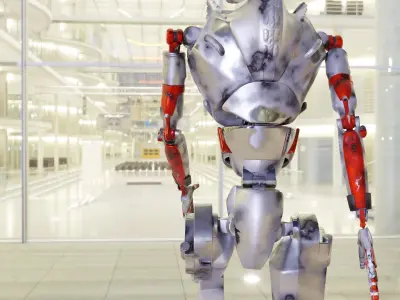 Robot Low Poly textured rigged 3D model