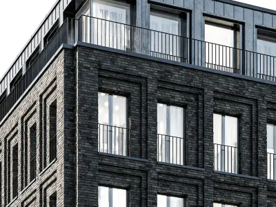 Modern residential building  07 at night with simple interiors 3D model